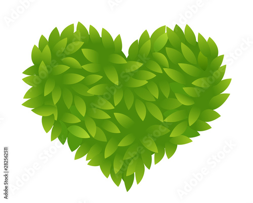 Foliage bush of green leaves In the shape of a heart. Green leaves texture. Love for nature and ecology. Thick thickets shrubs. Eco and summer design.