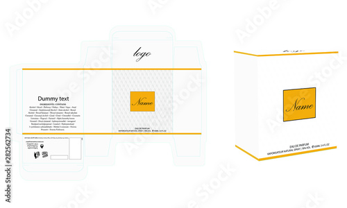Packaging design, perfume luxury box design template and mockup box. Illustration vector.