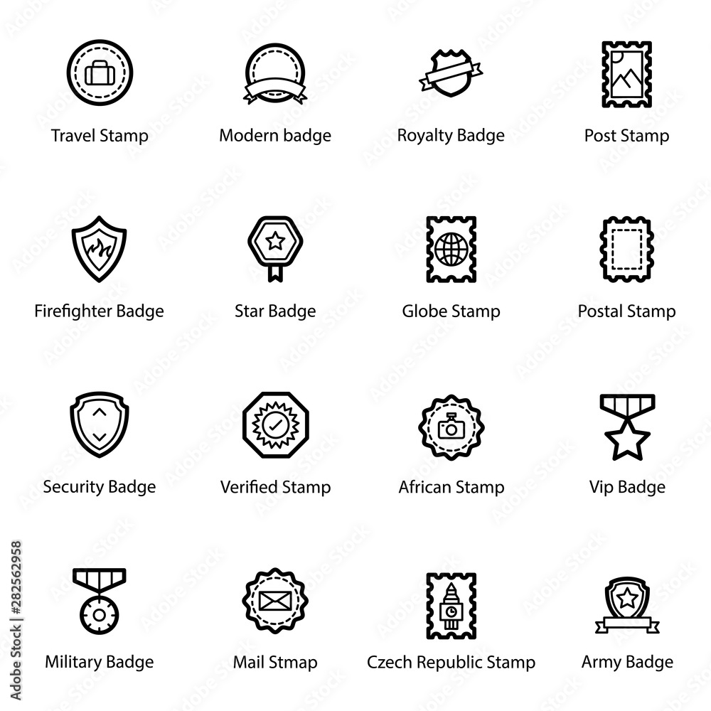 Country Stamps and Badges Line Icons 