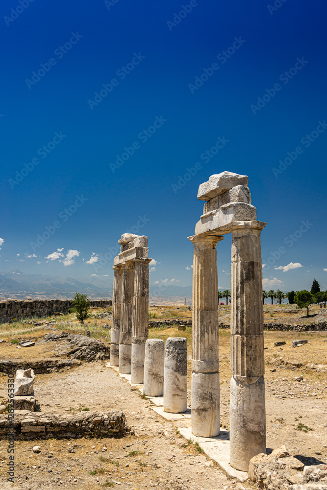 Old ruins of Hierapolis Ancient City. Pamukkale, Denizli, Turkey.