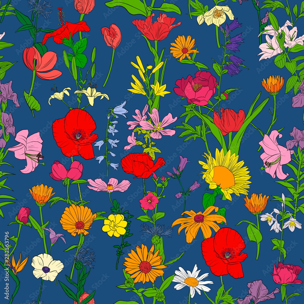 vector seamless pattern with flowers wall mural wallpaper ...