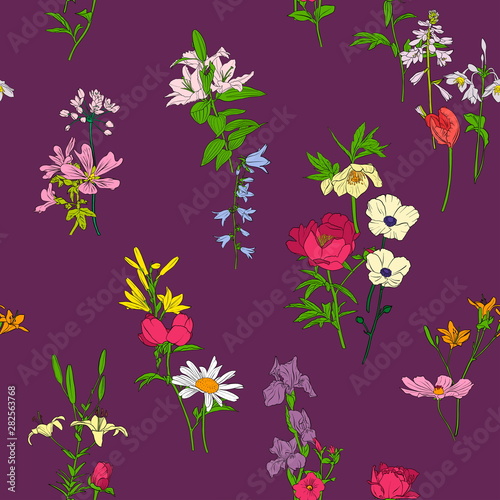 vector seamless pattern with flowers