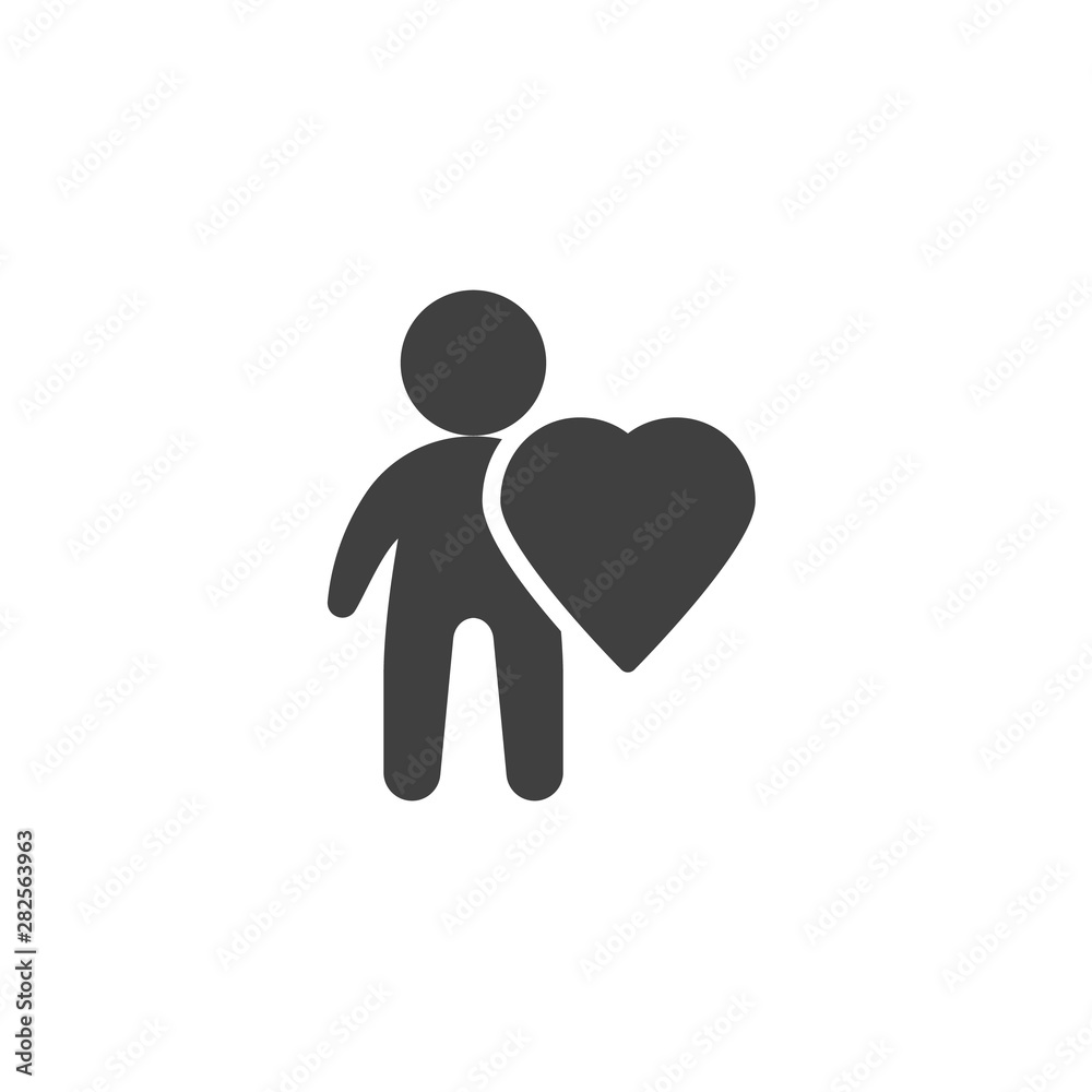 Man with heart vector icon. filled flat sign for mobile concept and web design. Charity heart glyph icon. Symbol, logo illustration. Vector graphics Man with heart vector icon. filled flat sign for mobile concept and web design. Charity heart glyph icon. Symbol, logo illustration. Vector graphics