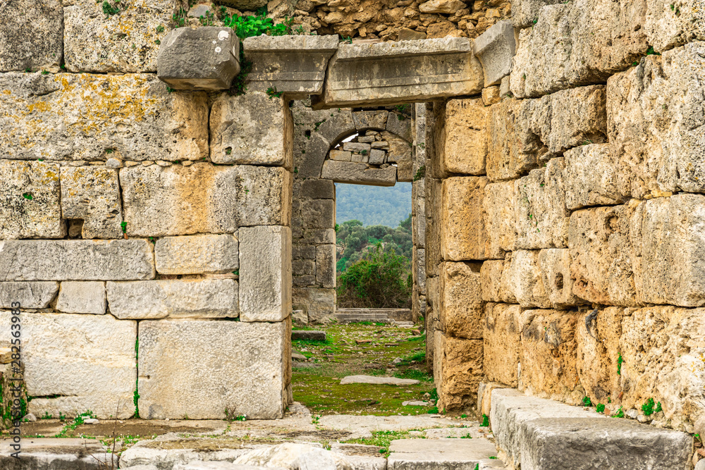 Ruins of Kaunos (Caunus) Ancient City. Gate detail. Dalyan, Mugla, Turkey.