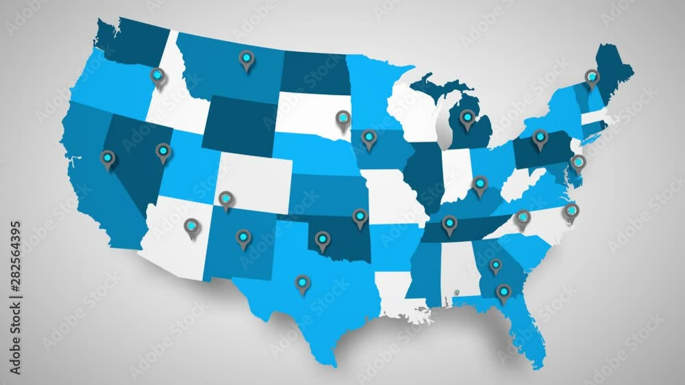 Stylized USA Map Animation With Location Marker Map Pins Stock Video Adobe Stock