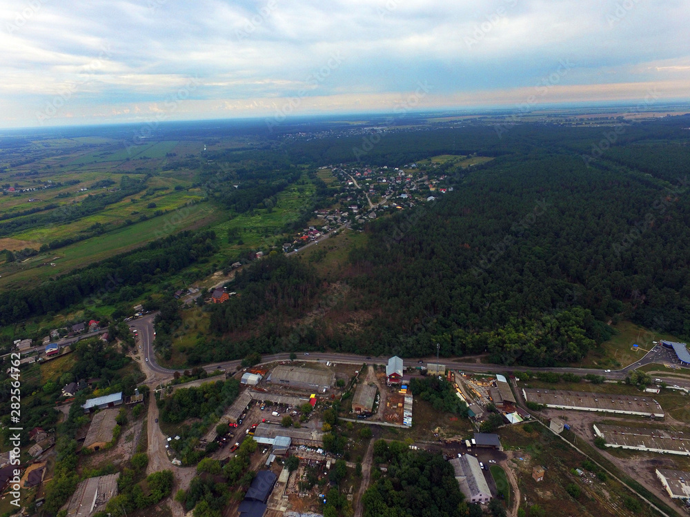 Aerial view of the Saburb landscape (drone image)..Kiev Region