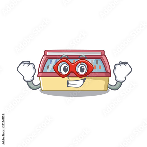 Super hero ice cream freezer in a cartoon