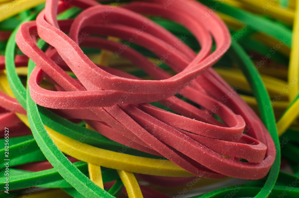 macrophotography of a heap of elastic rubber bands