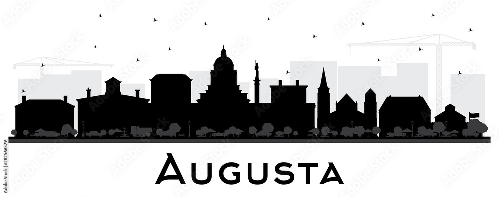 Augusta Maine City Skyline Silhouette with Black Buildings Isolated on White.