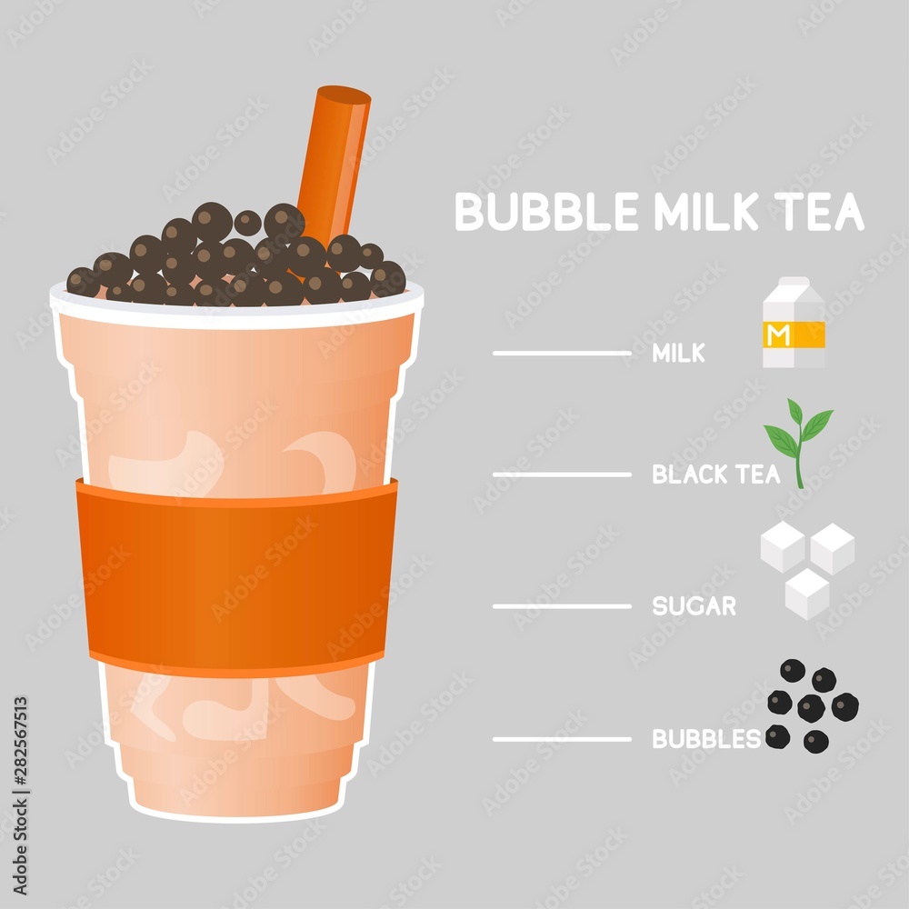 Bubble tea or Pearl milk tea with ingredient list Stock Vector Adobe Bubble tea or Pearl milk tea with ingredient list Stock Vector Adobe