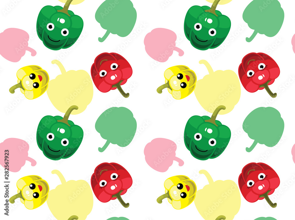 Obraz premium Cute Bell Pepper Cartoon Background Seamless Wallpaper