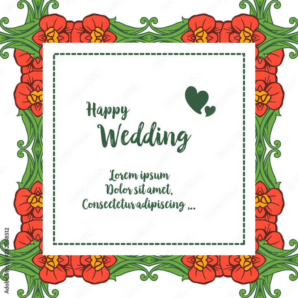 Elegant floral frame, lettering of happy wedding, design template of cards. Vector Elegant floral frame, lettering of happy wedding, design template of cards. Vector