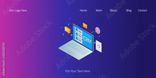 3d isometric design concept of customer relation management, online client support, business technology, web banner template, vector illustration.