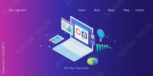Crm- customer management system, business technology, customer database, isometric web banner template.