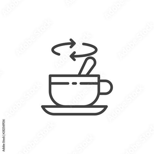 Tea stirring with spoon line icon. linear style sign for mobile concept and web design. Cup of tea with spoon stir sugar outline vector icon. Symbol, logo illustration. Vector graphics
