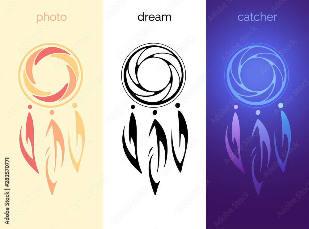 Photographic Dream Catcher. Original vector logo for videographer or photographer. Sixbladed
