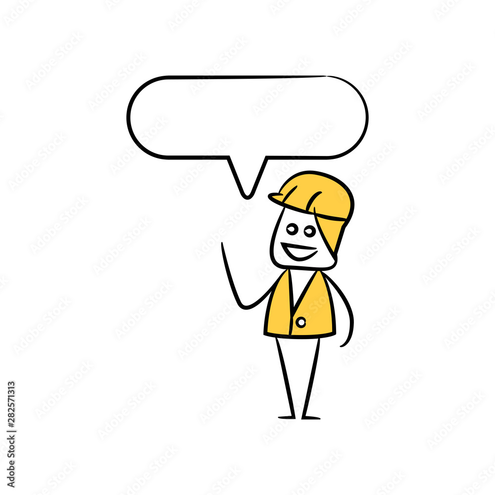 engineer with speech bubble yellow stick figure theme