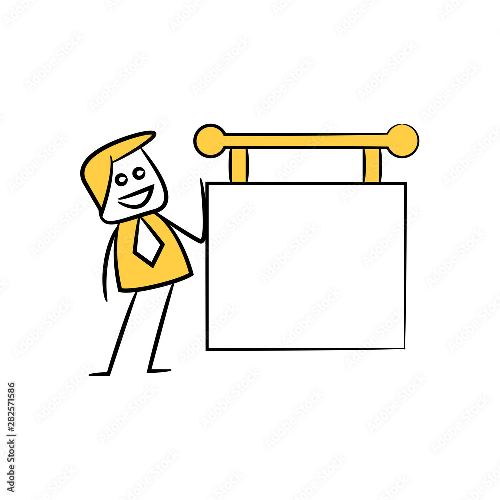 businessman and blank signage or signpost yellow stick figure theme businessman and blank signage or signpost yellow stick figure theme