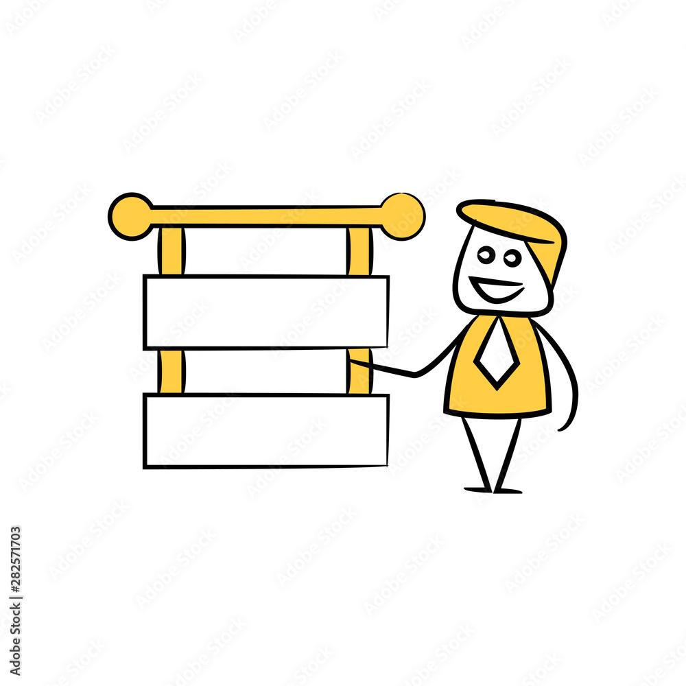 businessman and blank signage or signpost yellow stick figure theme businessman and blank signage or signpost yellow stick figure theme