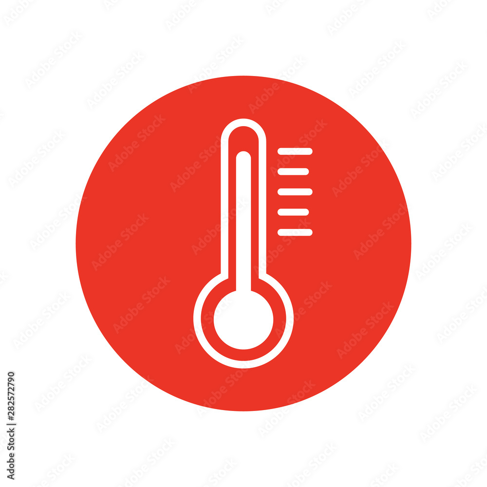 Red button with thermometer icon. Red button with thermometer icon.