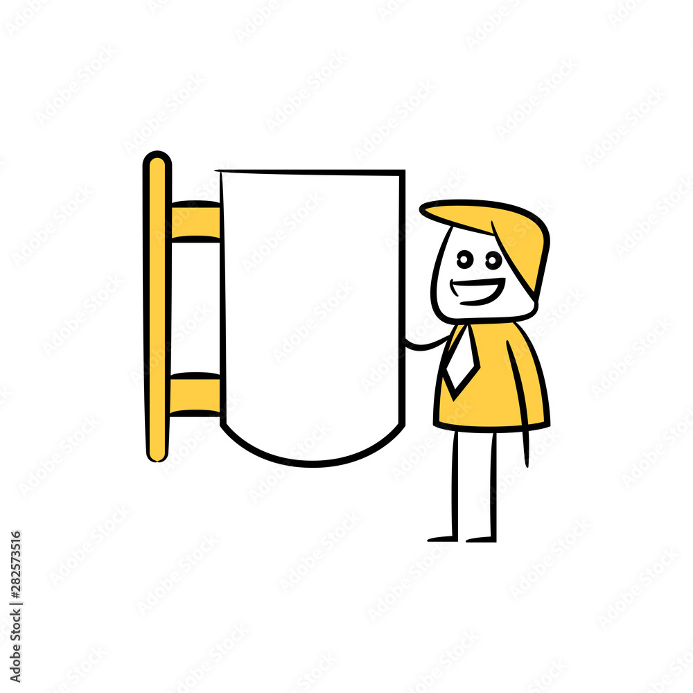 businessman and blank signage or signpost yellow stick figure theme businessman and blank signage or signpost yellow stick figure theme