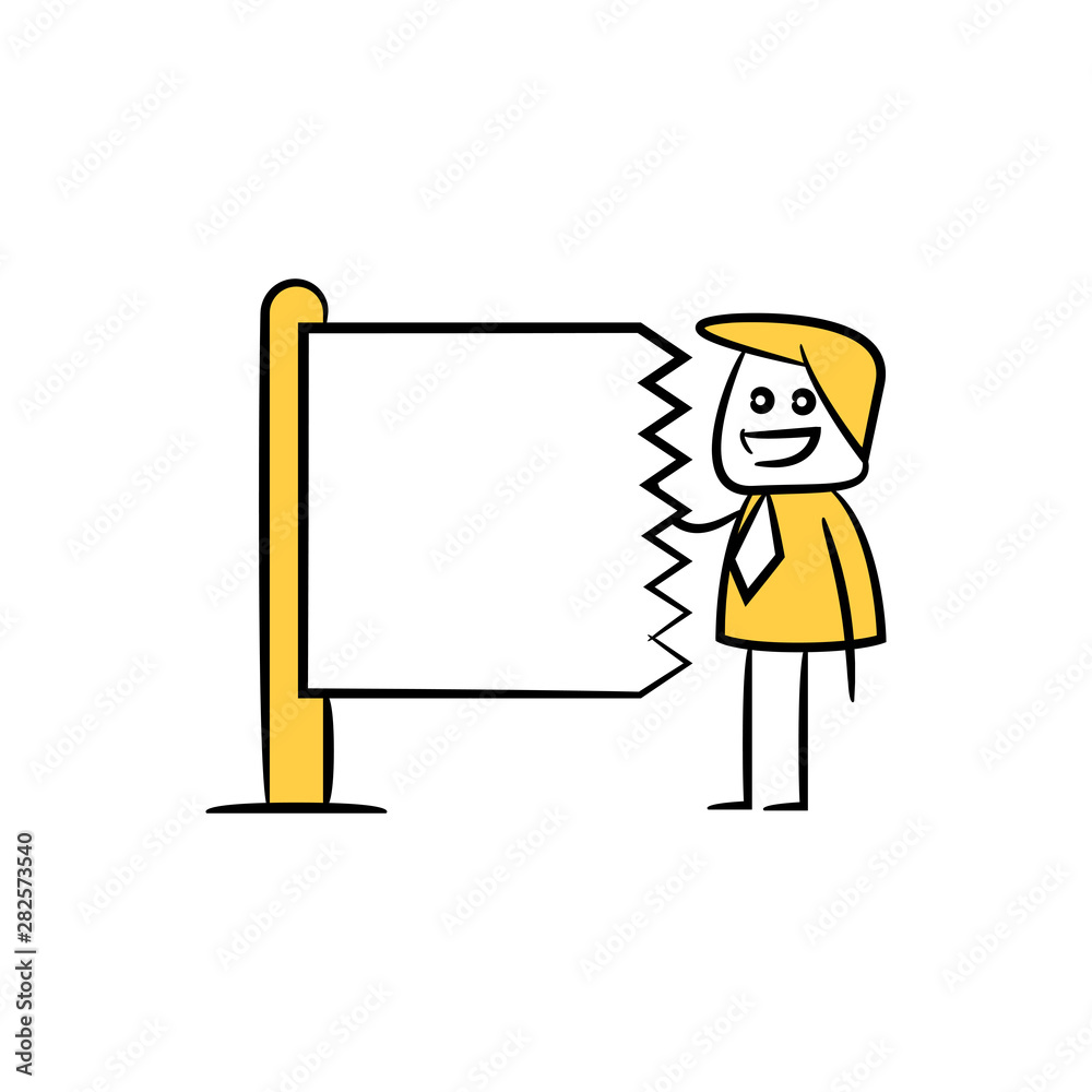 businessman and blank signage or signpost yellow stick figure theme businessman and blank signage or signpost yellow stick figure theme