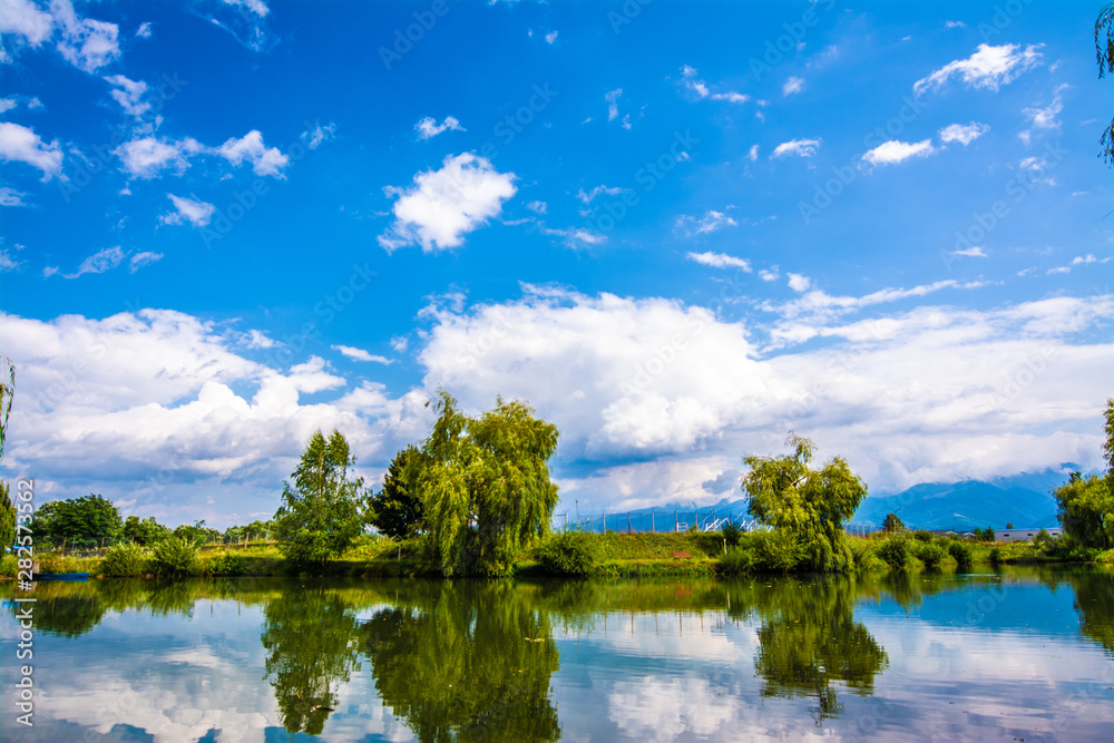 blue sky and lake