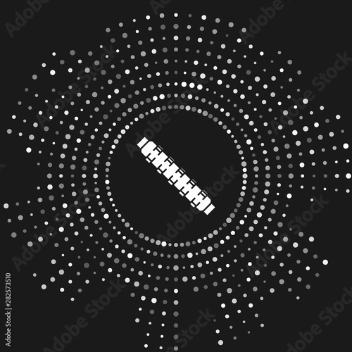 White Hunting cartridge belt with cartridges icon isolated on grey background. Bandolier sign. Hunter equipment, armament. Abstract circle random dots. Vector Illustration