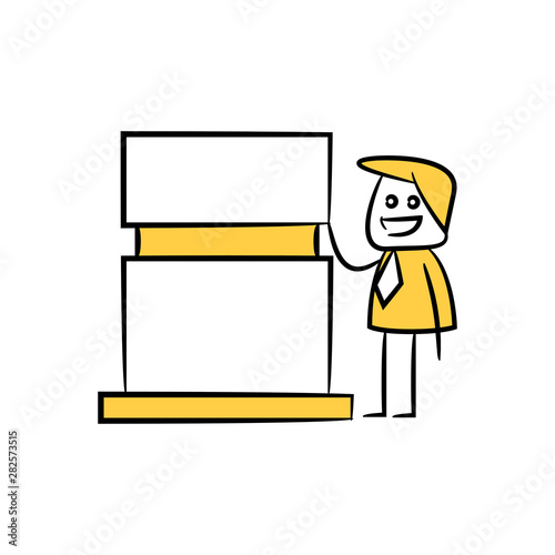 businessman and blank signage or signpost yellow stick figure theme