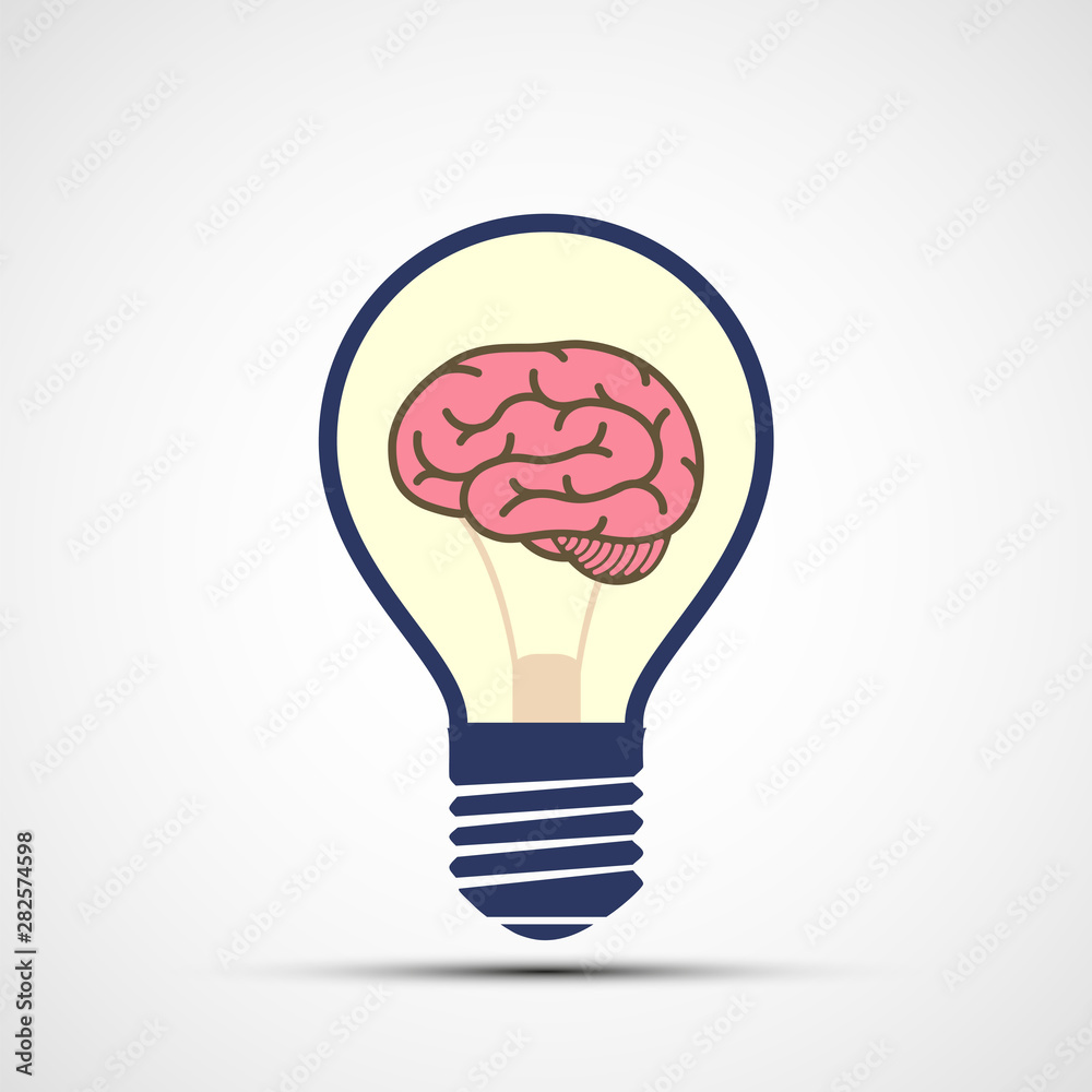 Icon light bulb with human brain inside. Icon light bulb with human brain inside.