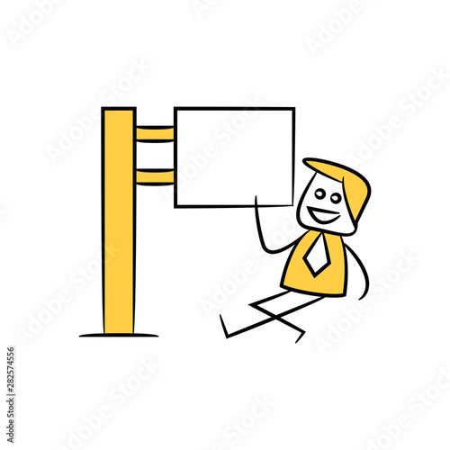 businessman and blank signage or signpost yellow stick figure theme