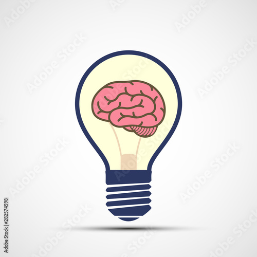 Icon light bulb with human brain inside.