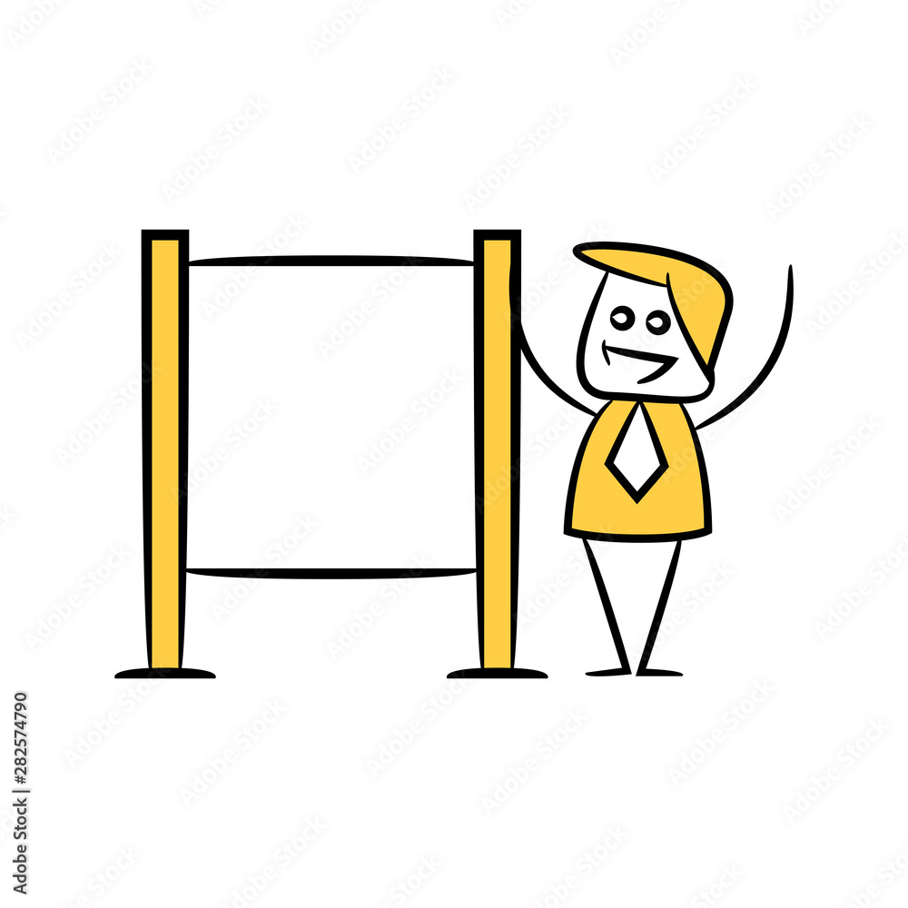 businessman and blank signage or signpost yellow stick figure theme businessman and blank signage or signpost yellow stick figure theme