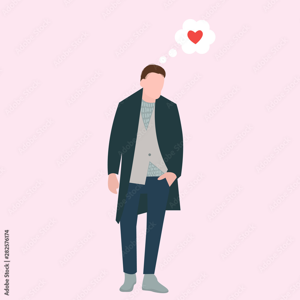Meeting website. Search for a pair. Icon for dating site, person thinks about love, thought cloud with heart Meeting website. Search for a pair. Icon for dating site, person thinks about love, thought cloud with heart