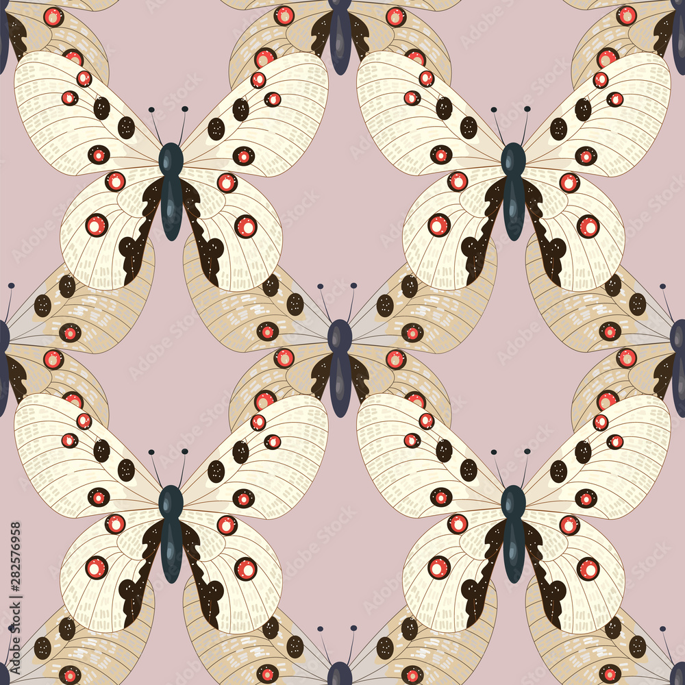 vector seamless pattern with butterflies, insects background