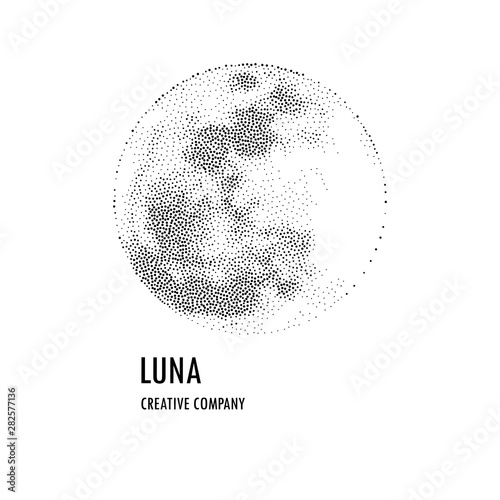 Halftone vector illustration of full moon, stipple