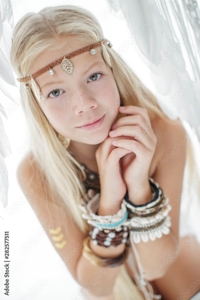 Fototapeta premium Boho style. Teen girl in boho style.