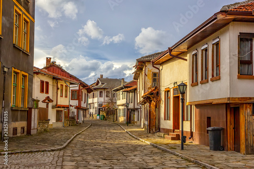 A street of the old town, national revival architecture. Tryavna, Bulgaria. © EdVal