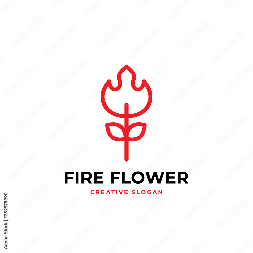 Fire flower simple monoline logo design vector illustration