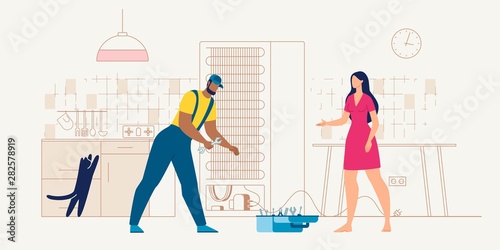 home appliances service repairman at work vector