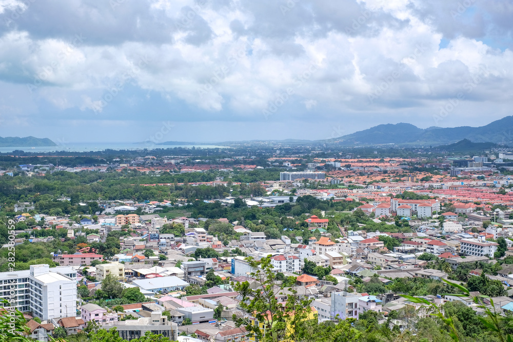 Many building of Phuket City from Khao Rang Viewpoint with clear sky.
