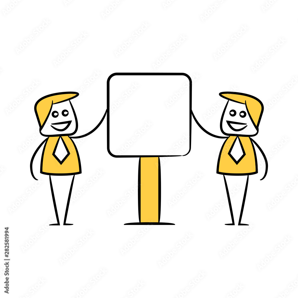 businessman and blank signage or signpost yellow stick figure theme
