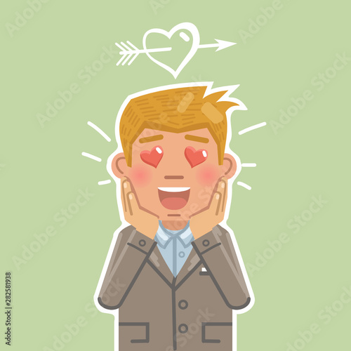 Illustration of a businessman in love. Fall in love, emoji, facial expression, emotional face. Flat style vector illustration