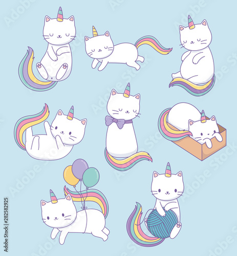 cute cats with rainbow tails kawaii characters