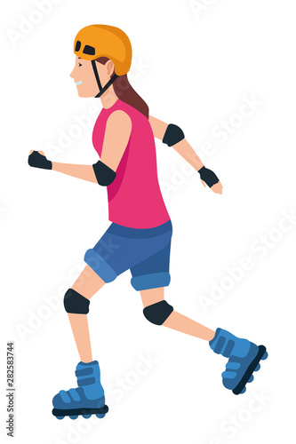 Young woman with skates cartoon