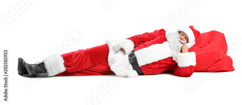 Sleeping Santa Claus on whi...
