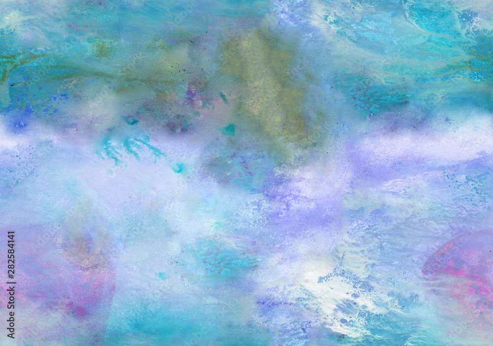 Abstract seamless  background, hand-painted texture, watercolor painting, splashes, drops of paint, paint smears. Design for backgrounds, wallpapers, covers and packaging.