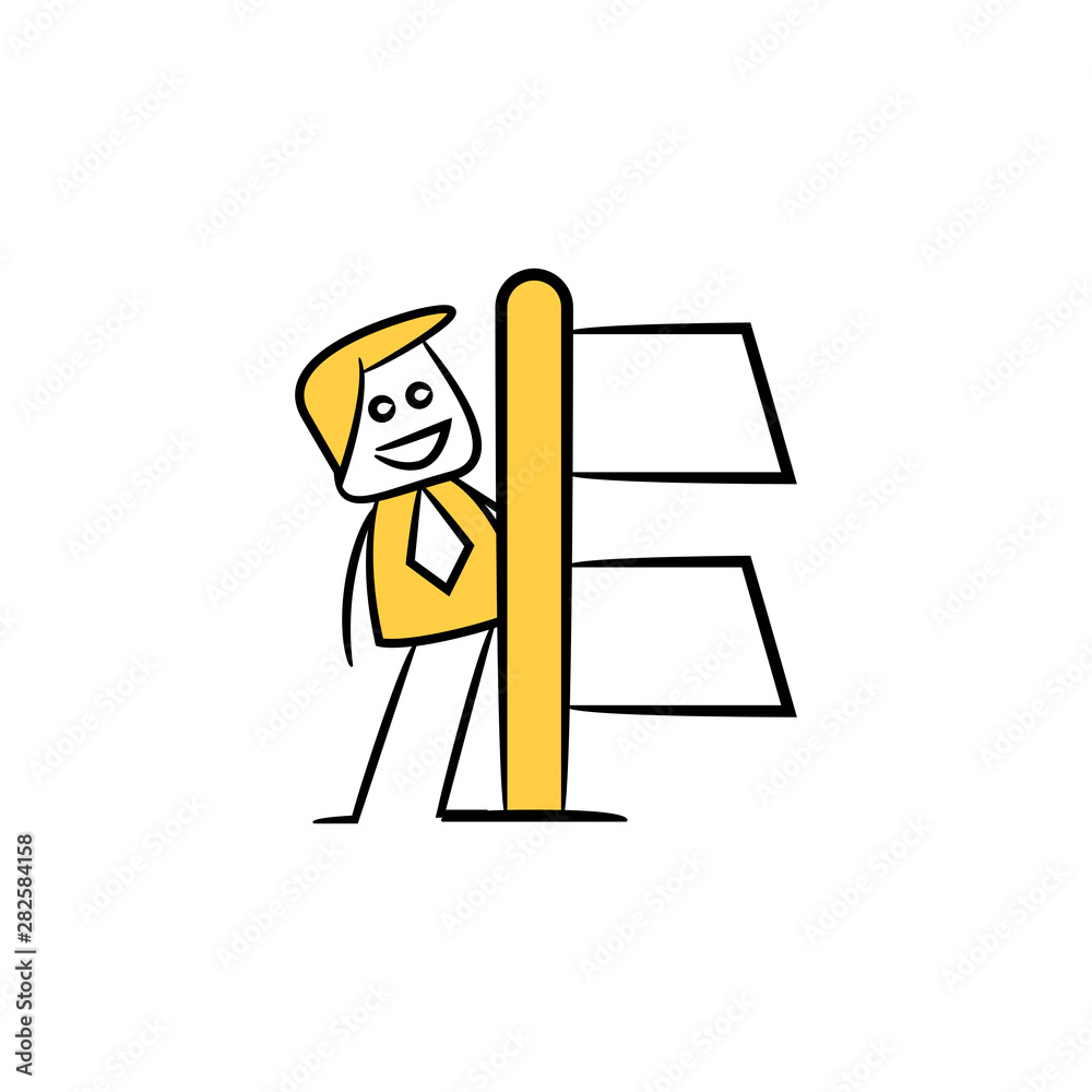 businessman and blank signage or signpost yellow stick figure theme
