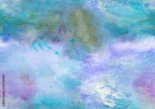Abstract seamless background, hand-painted texture, watercolor painting, splashes, drops of paint, paint smears. Design for backgrounds, wallpapers, covers and packaging.
