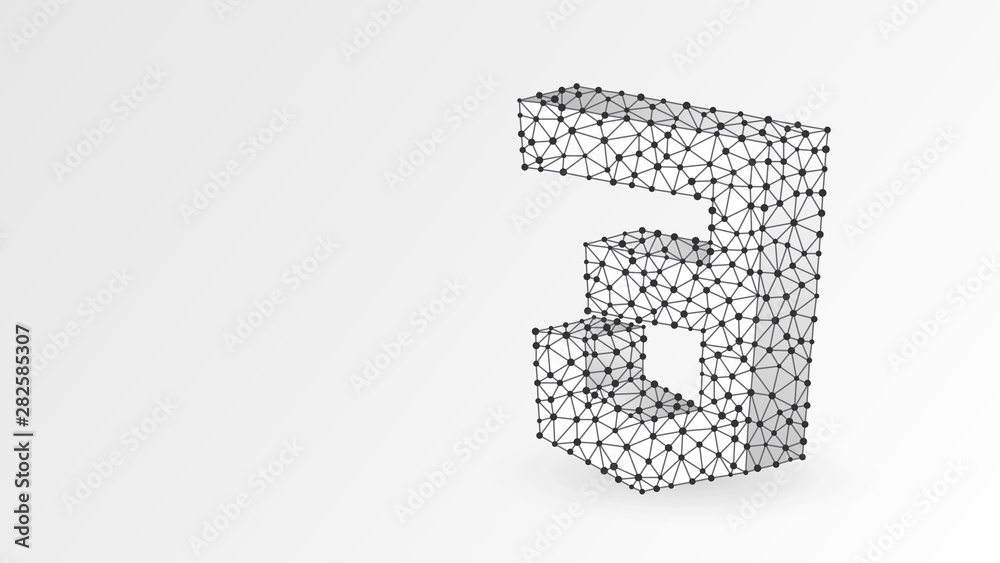 CSS coding language sign. Device, programming, developing concept. Abstract, digital, wireframe, low poly mesh, Raster white origami 3d illustration Triangle line, dot